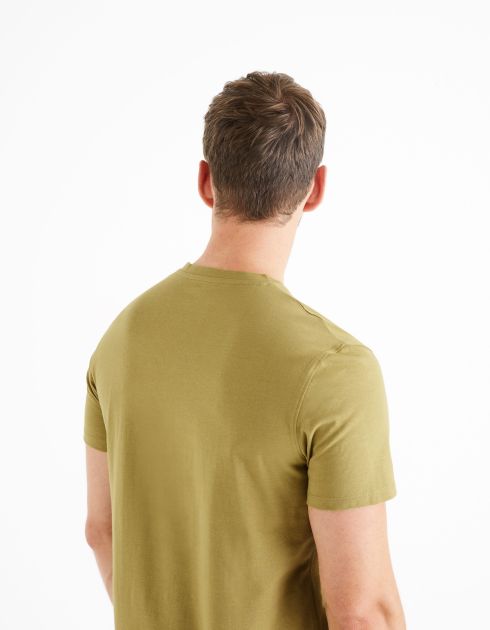 T-shirt col V 100% coton - kaki