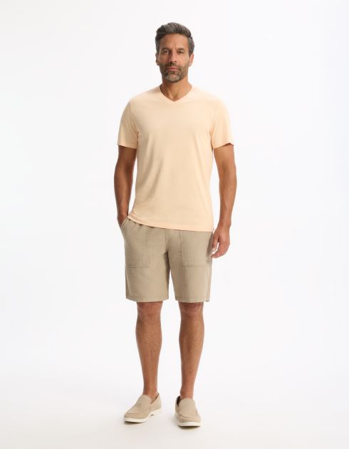 T-shirt straight col v 100% coton - orange