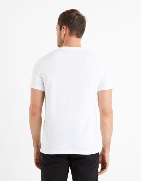 T-shirt col V 100% coton - blanc