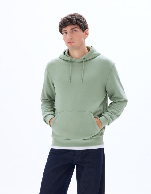 Sweat regular à capuche 100% coton - bleu vert