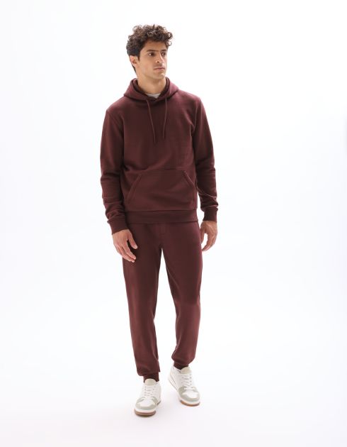 Sweat regular à capuche 100% coton - bordeaux