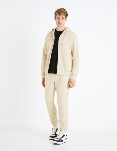 Sweat zippé à capuche 100% coton - beige