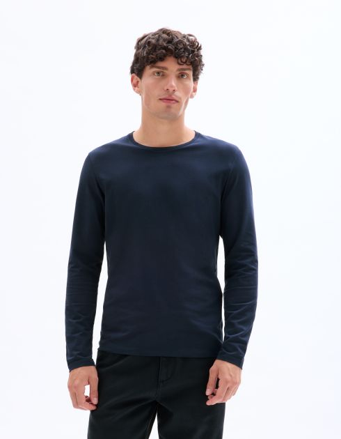 T-shirt col rond manches longues - marine