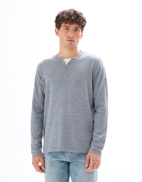 Pull col tunisien coton mélangé - gris foncé