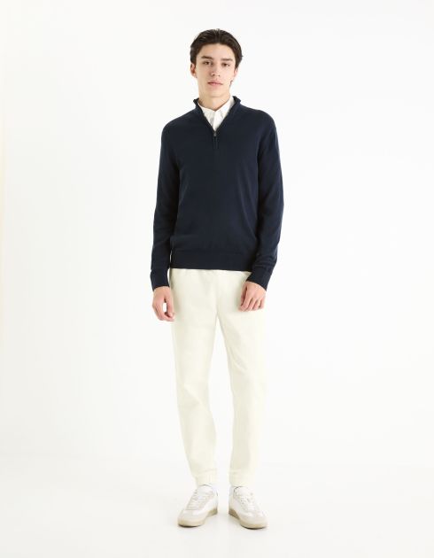 Pull col montant zippé 100% coton - marine