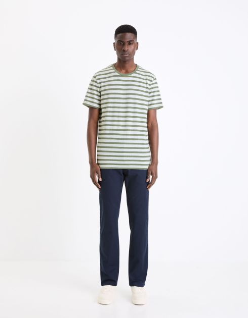 T-shirt à rayures en lin mélangé - vert