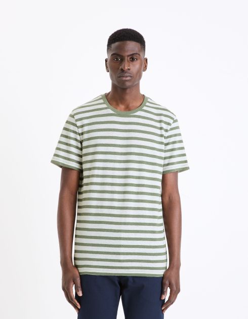 T-shirt à rayures en lin mélangé - vert