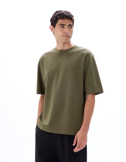 T-shirt oversize col rond - kaki