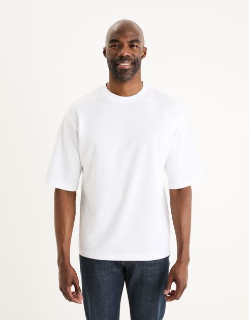 T-shirt col rond oversize coton mélangé - blanc