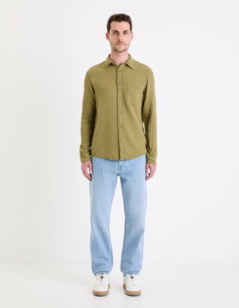 Chemise regular en gaze de coton - kaki