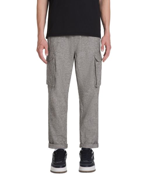 Pantalon cargo slim en lin et coton - noir