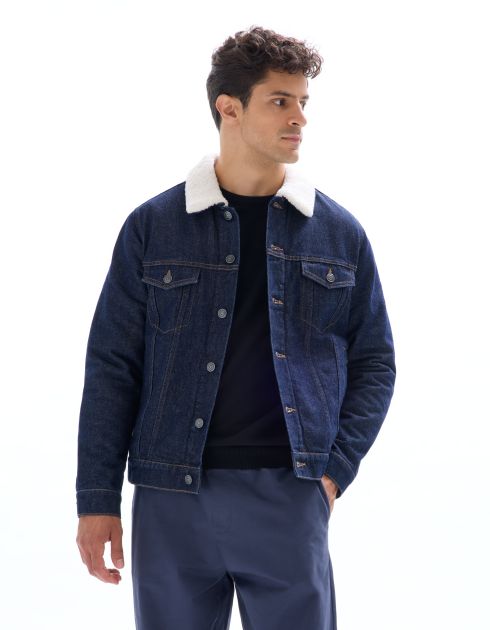 Veste en jean doublé sherpa - marine