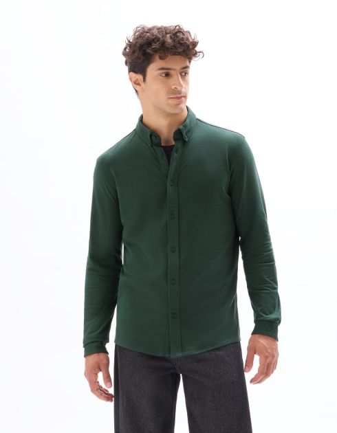 Chemise regular jersey piqué - vert foncé