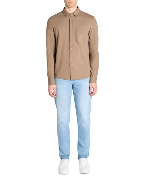 Chemise regular piqué coton stretch - taupe