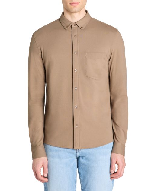 Chemise regular piqué coton stretch - taupe