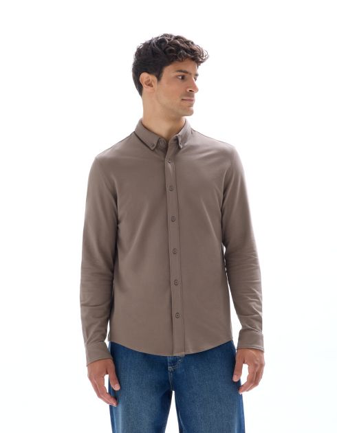 Chemise regular jersey piqué - marron