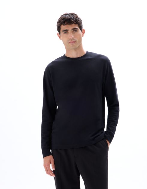 T-shirt relaxed coton mélangé manches longues - noir