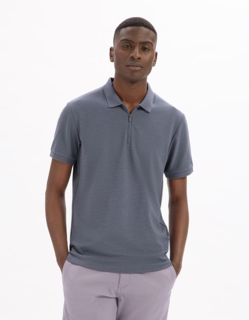 Polo slim coton mélangé - bleu