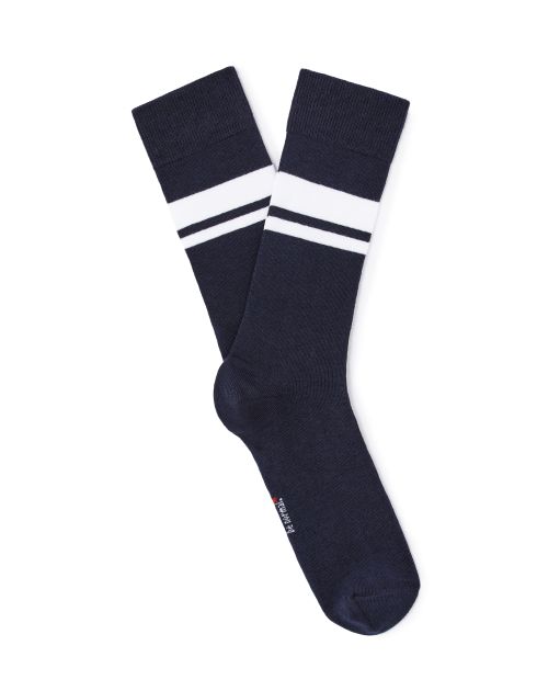 Chaussettes tige haute sport 100% coton stretch - marine
