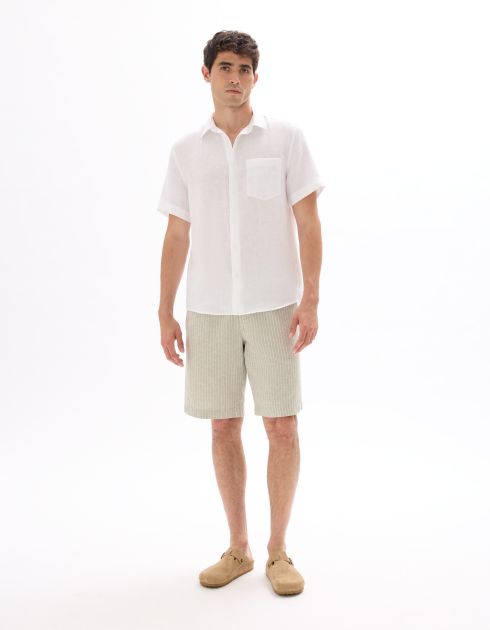 Bermuda rayé en lin et coton - vert sauge