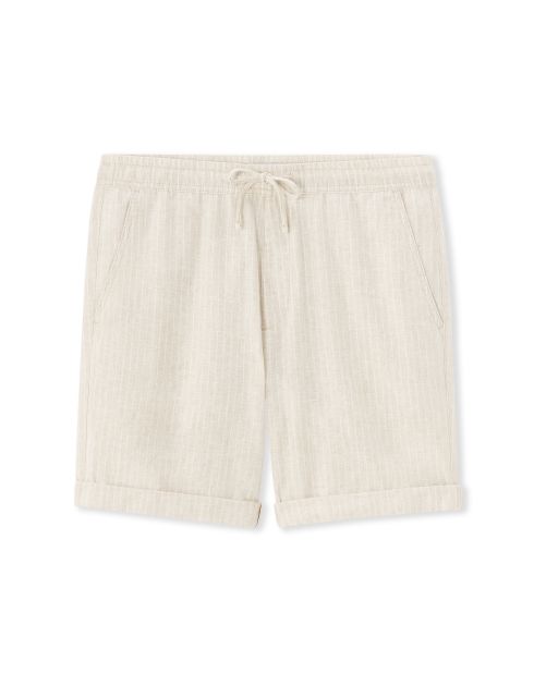 Bermuda rayé en lin et coton - beige