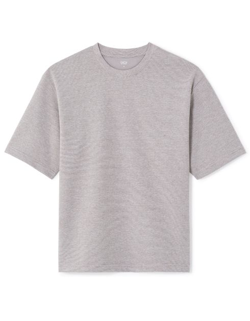 T-shirt infroissable oversize col rond rayé - taupe