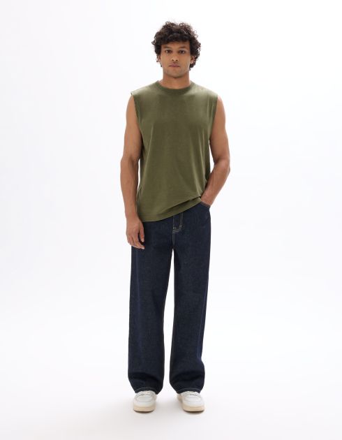 Débardeur boxy col rond 100% coton - kaki