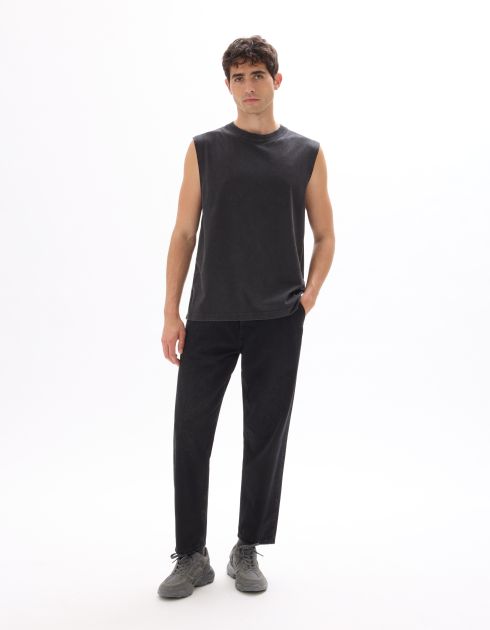 Débardeur boxy col rond 100% coton - noir