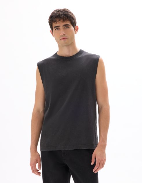 Débardeur boxy col rond 100% coton - noir