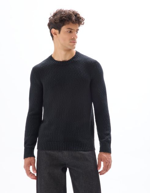 Pull col rond en maille flammée 100% coton - noir
