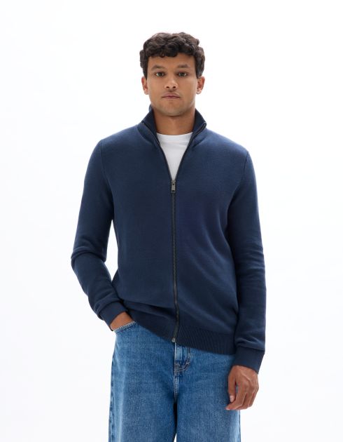 Cardigan en maille piqué 100% coton - marine