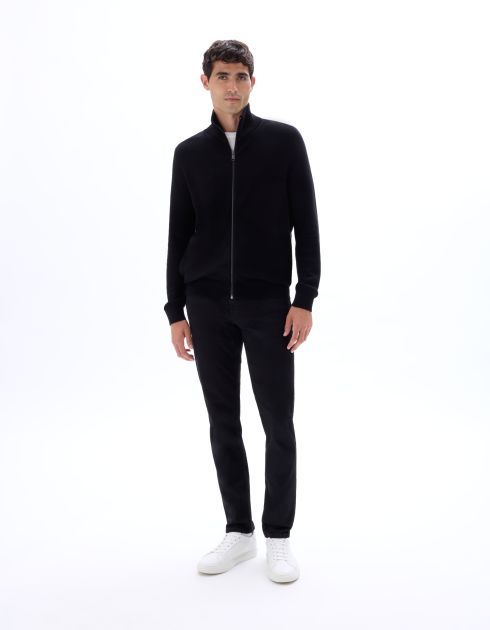 Cardigan zippé col camioneur 100% coton - noir