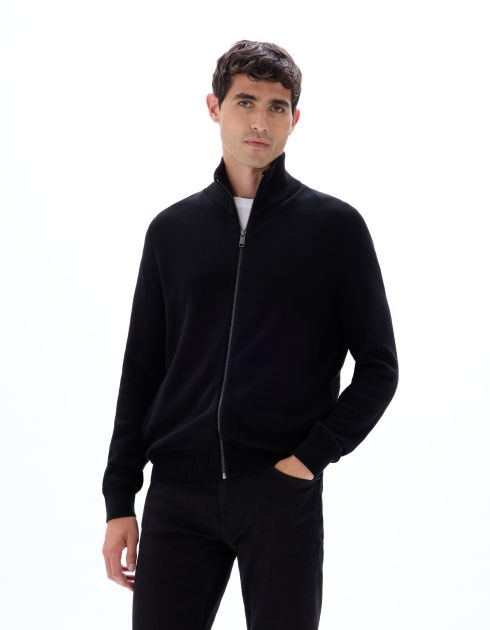 Cardigan zippé col camioneur 100% coton - noir