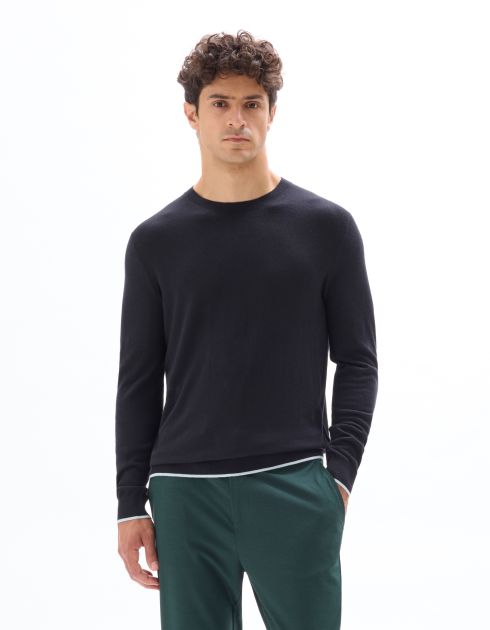 Pull col rond uni regular - noir