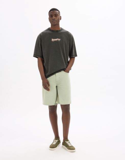 T-shirt oversize col rond 100% coton imprimé - noir