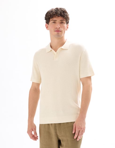 Polo regular maille côtelé - beige