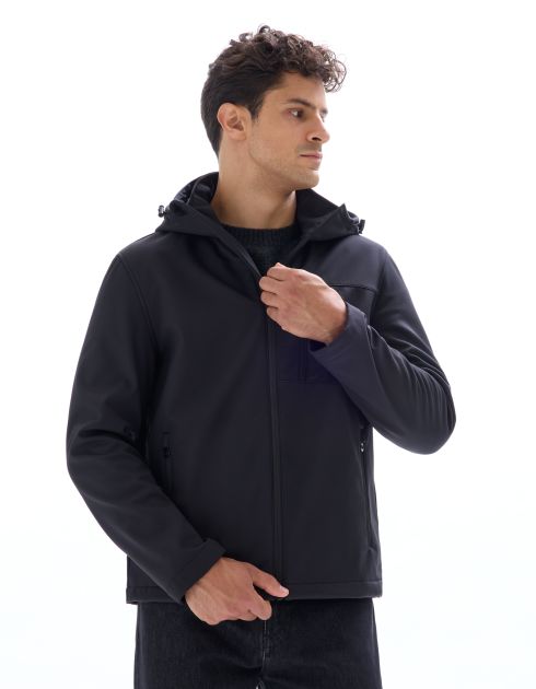 Blouson softshell à capuche - noir