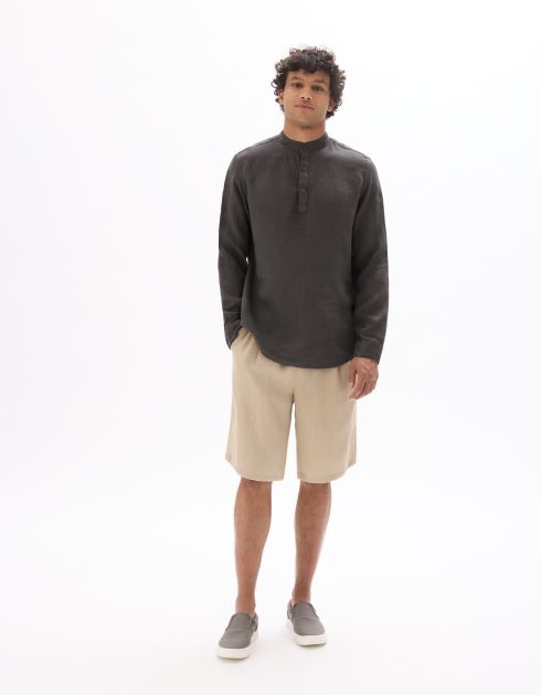 Vareuse col mao 100% lin - gris foncé