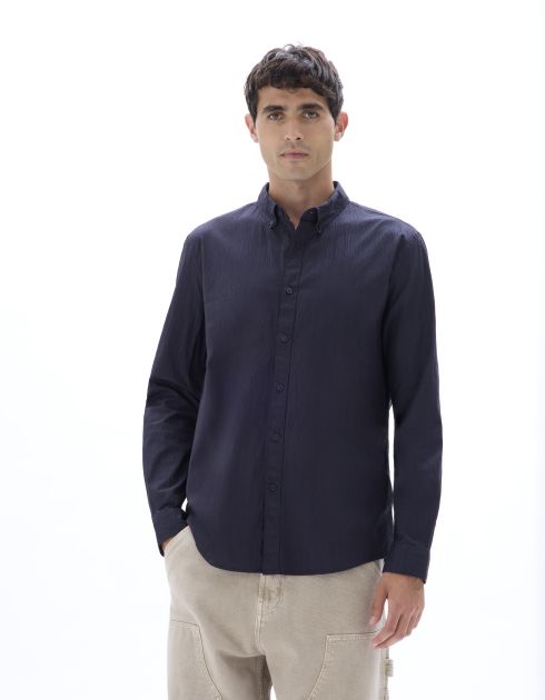 Chemise regular en seersucker - marine