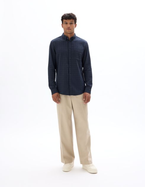 Chemise regular à carreaux en flanelle - marine