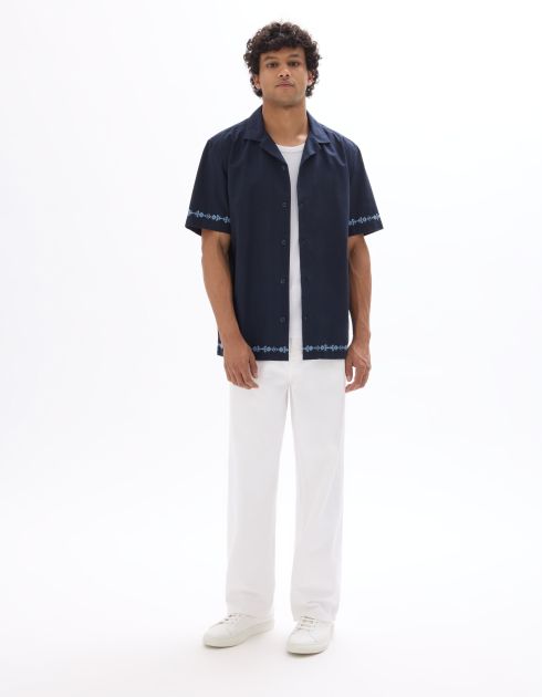 Chemisette regular brodée 100% coton - marine