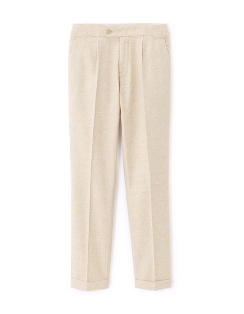 Pantalon chino slim coton lin - beige