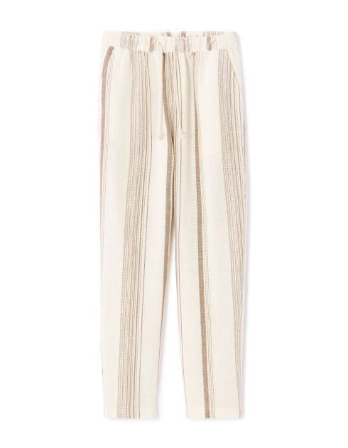Pantalon straight texturé à rayures - écru