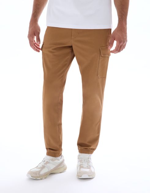 Pantalon cargo straight coton stretch - caramel