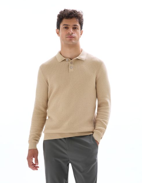 Pull col polo point fantaisie - beige