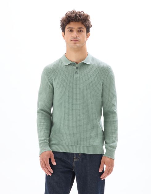 Pull col polo point fantaisie - bleu vert