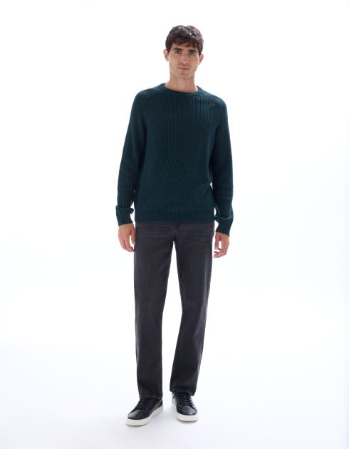 Pull col rond 100% coton - vert foncé