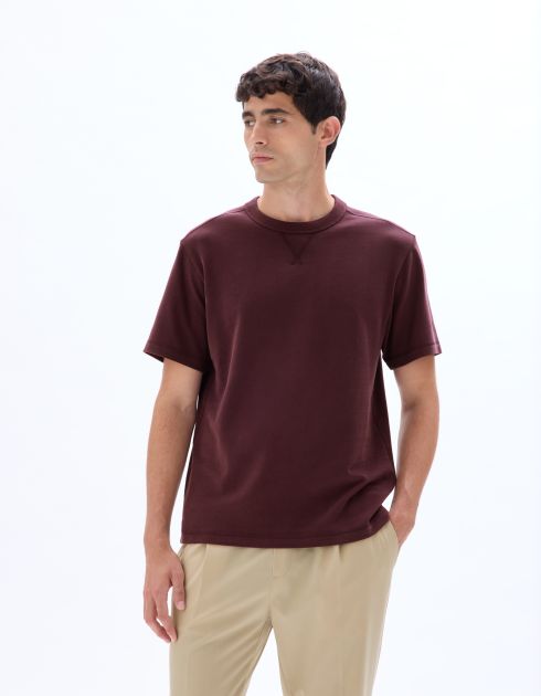 T-shirt boxy col rond 100% coton - figue