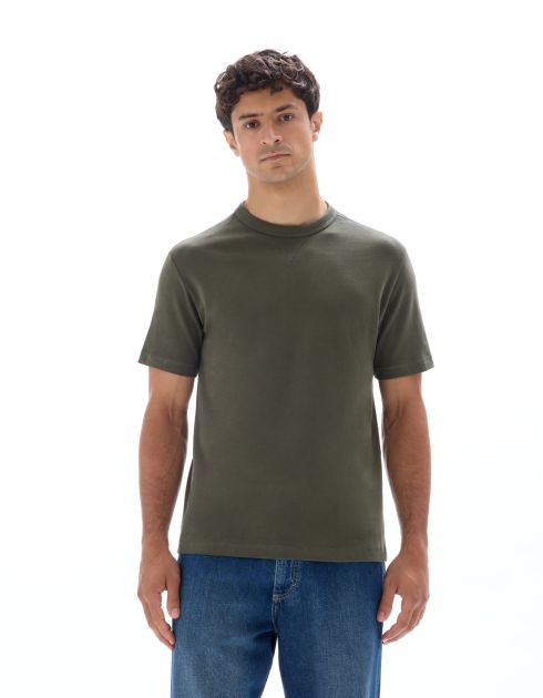 T-shirt boxy col rond 100% coton - kaki