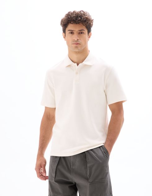 Polo regular col zippé en jersey - écru